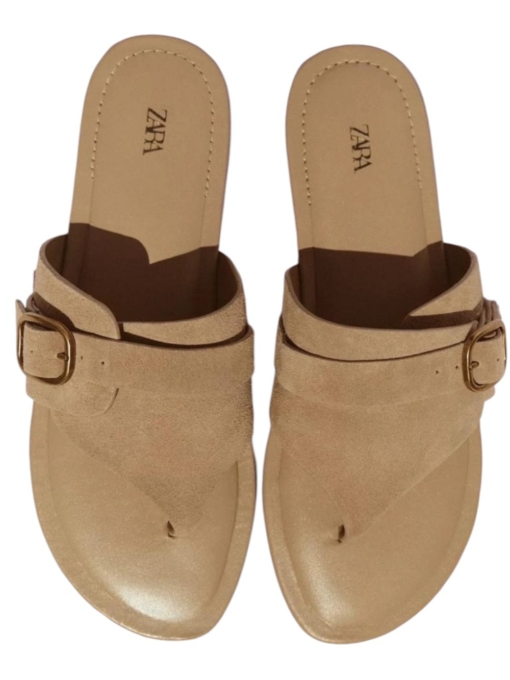 Zara Suede Leather Buckle Sandals In Camel Tan Slip On Size 37